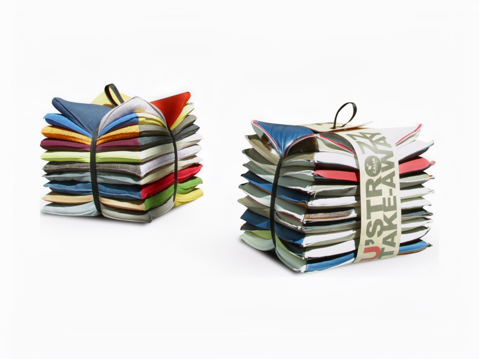 Calia Italia's eco-sustainable U'Strozz footstools offer unique craftsmanship and adaptability, merging comfort with ecological awareness through upcycled materials. | U’Strozz by Calia Italia