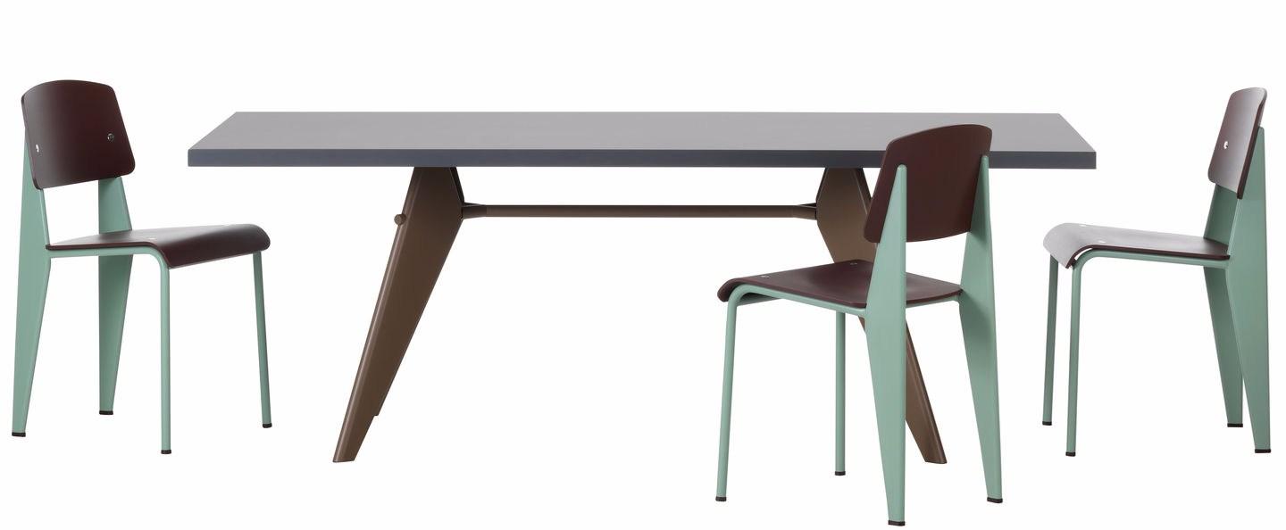 Rectangular dining table with wooden top and steel base | Em Table by Vitra