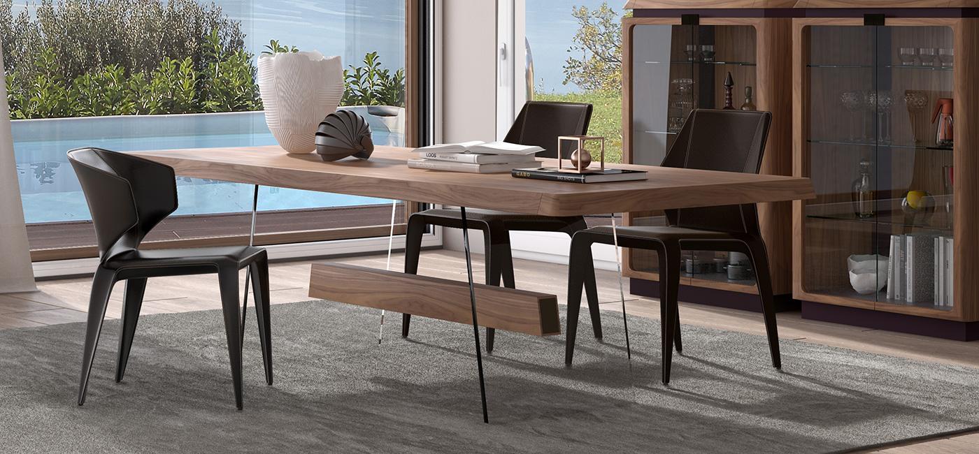 Rectangular wood and glass table | Phantom by Natuzzi Italia
