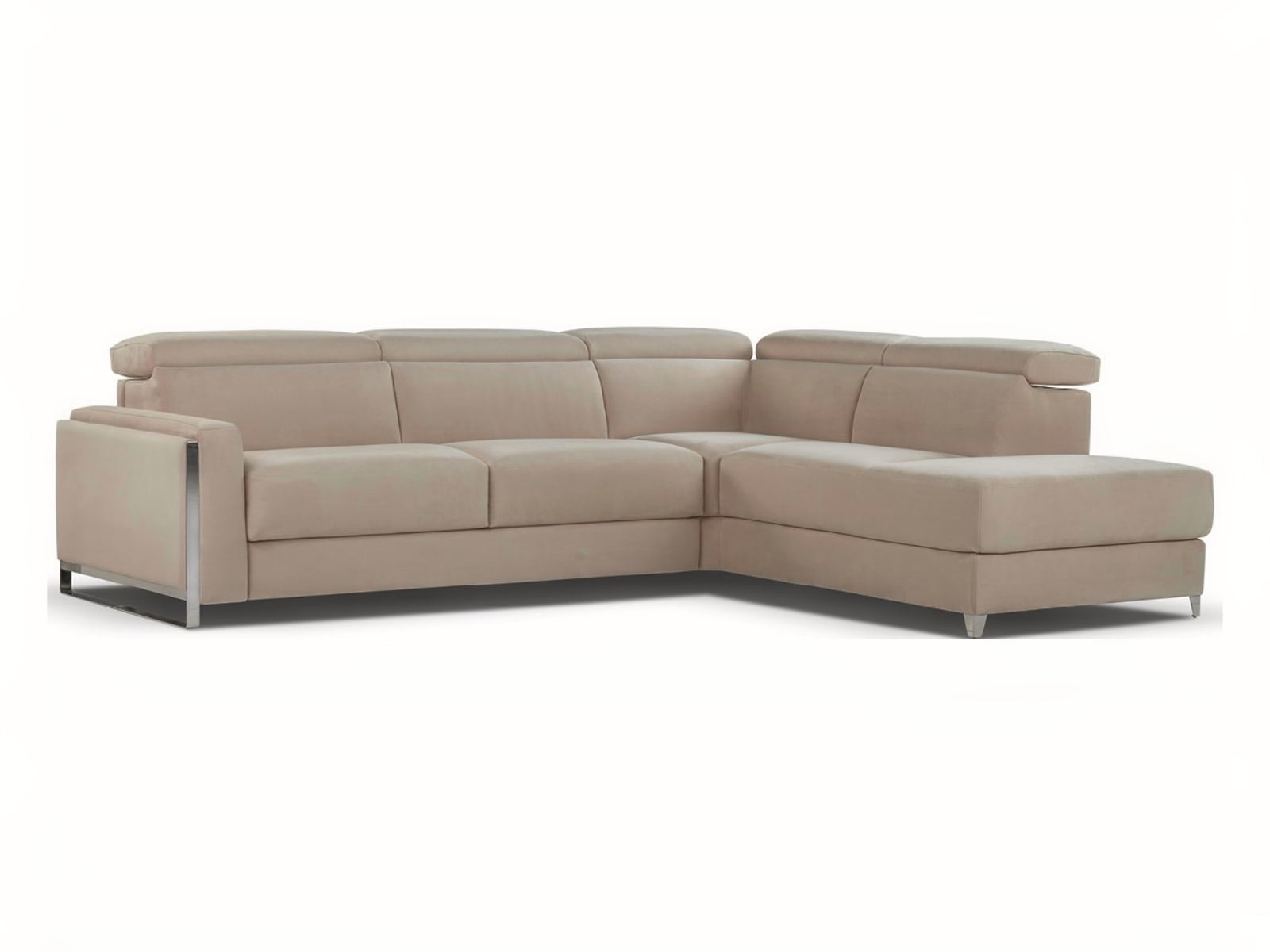 Modular sofa with customizable armrests, combines a bed, recliner, and chaise-longue for versatile living and relaxation, in a minimalist design that suits any decor. | Eclettico by Calia Italia