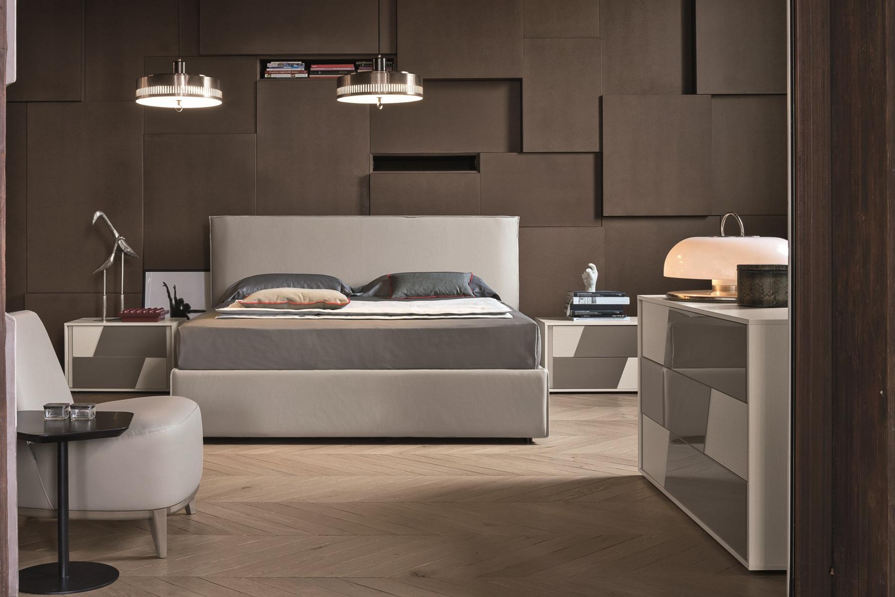 Upholstered leather double bed | Zeno by Tomasella