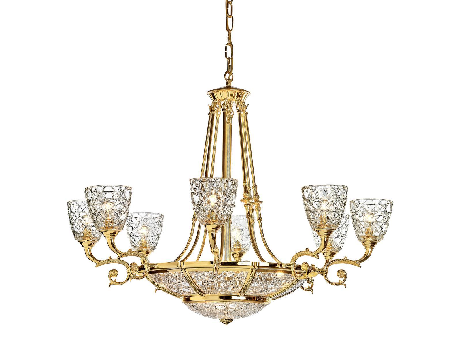 Gold plated chandelier with crystal | Raffaello 1999/6+8-c by Possoni Illuminazione
