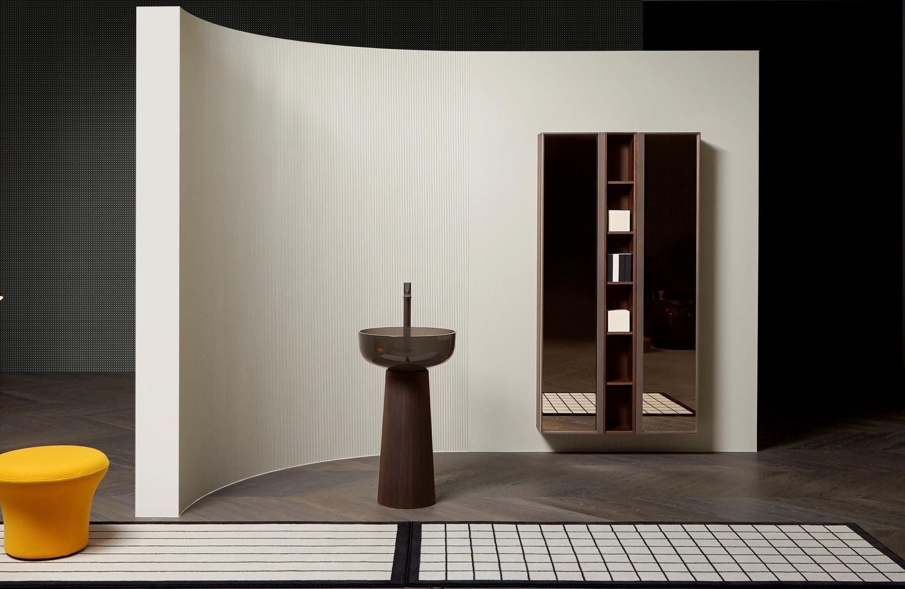 Suspended wood and glass bathroom cabinet with doors | Bemade by Antonio Lupi