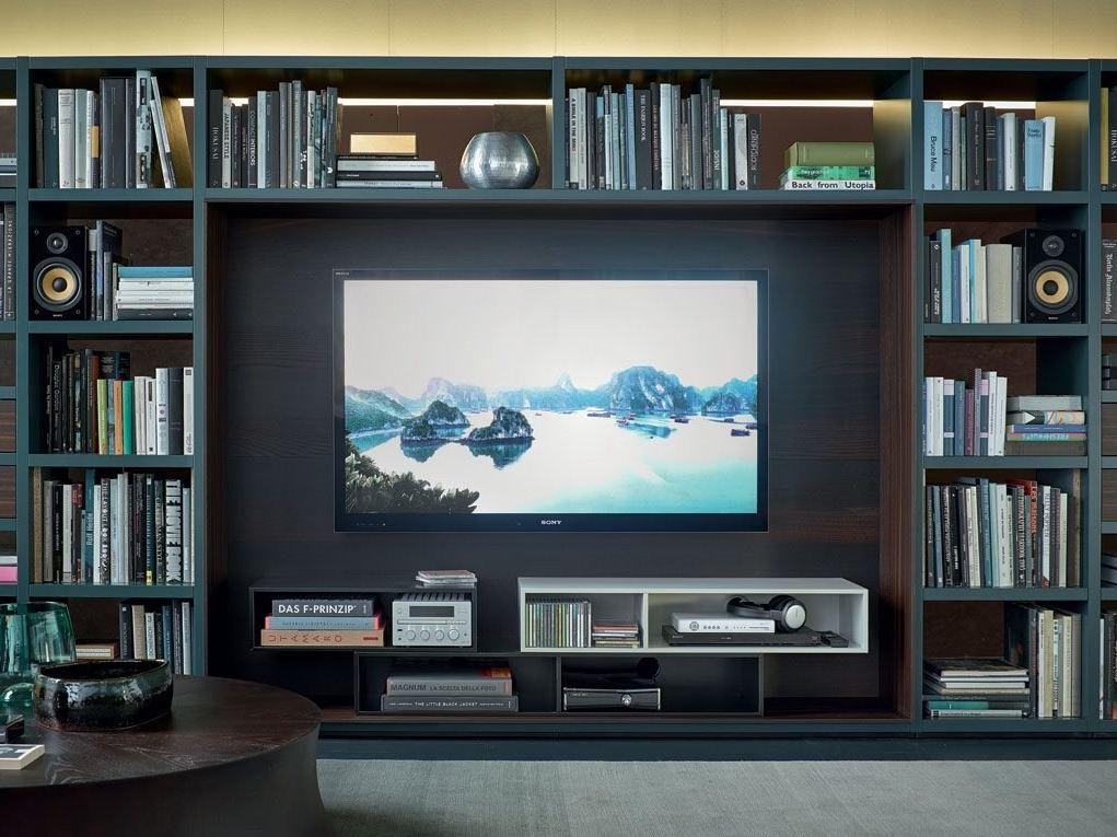 Sectional wooden bookcase | Wall System by Poliform