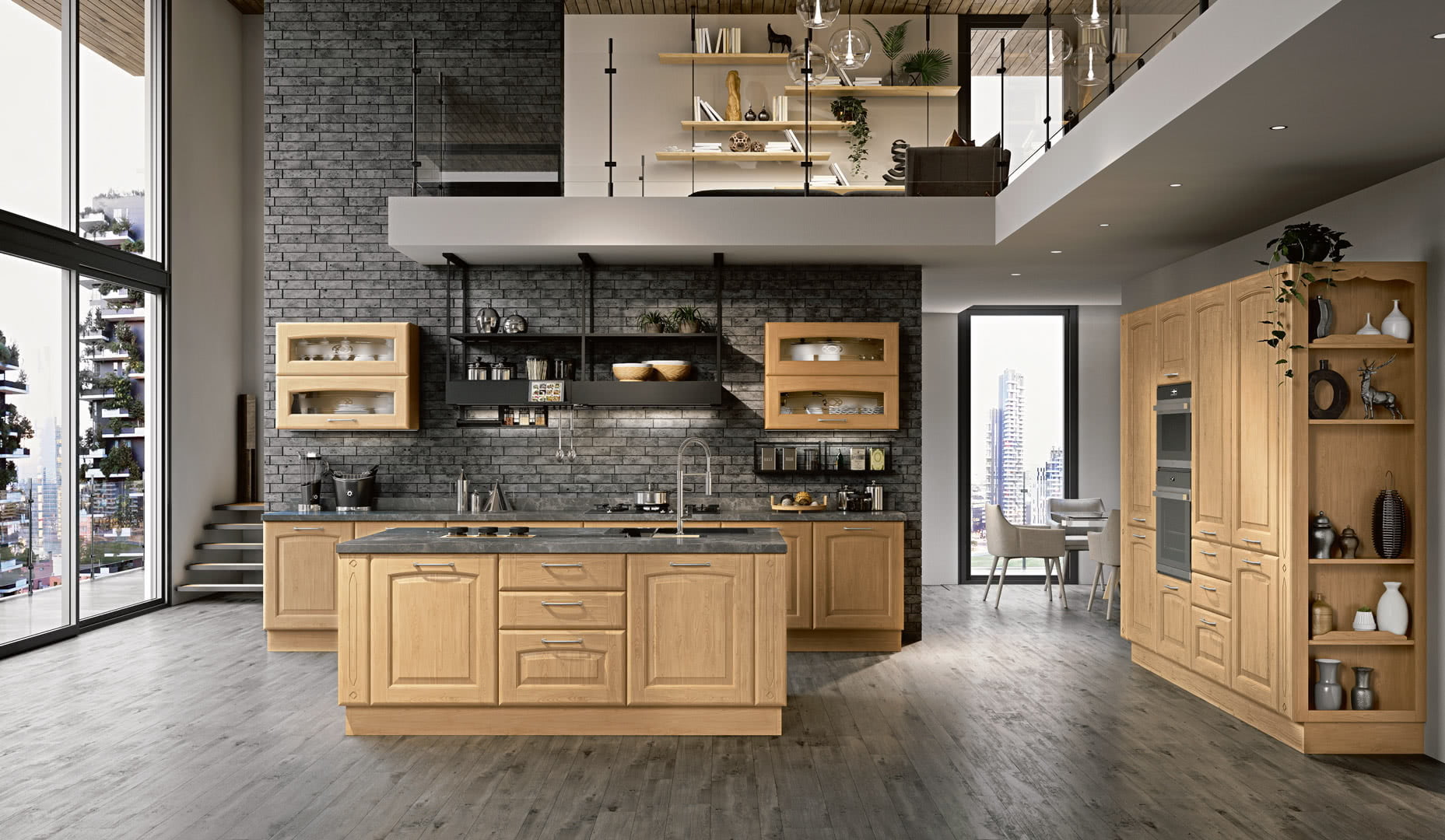 Veneer kitchen with handles Lube Cucine Veronica