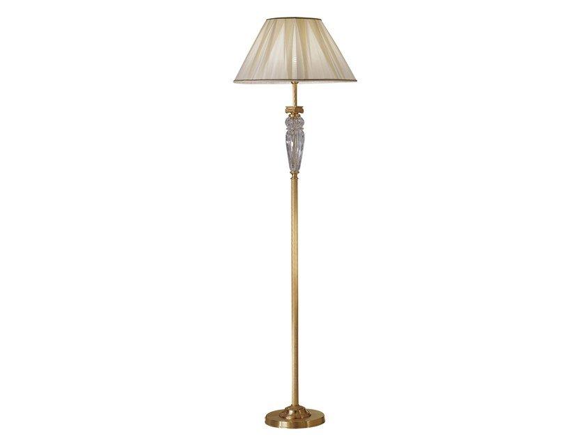 Satin gold plated floor lamp with crystal and silk shade | Natascia 27077/p by Possoni Illuminazione