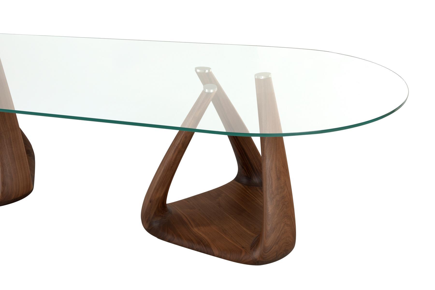 Oval glass table and walnut base | Big Rizoma by Tonin Casa