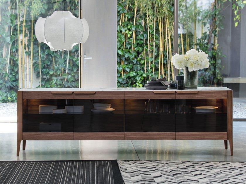 Walnut sideboard with integrated lighting | Atlante 5 by Porada