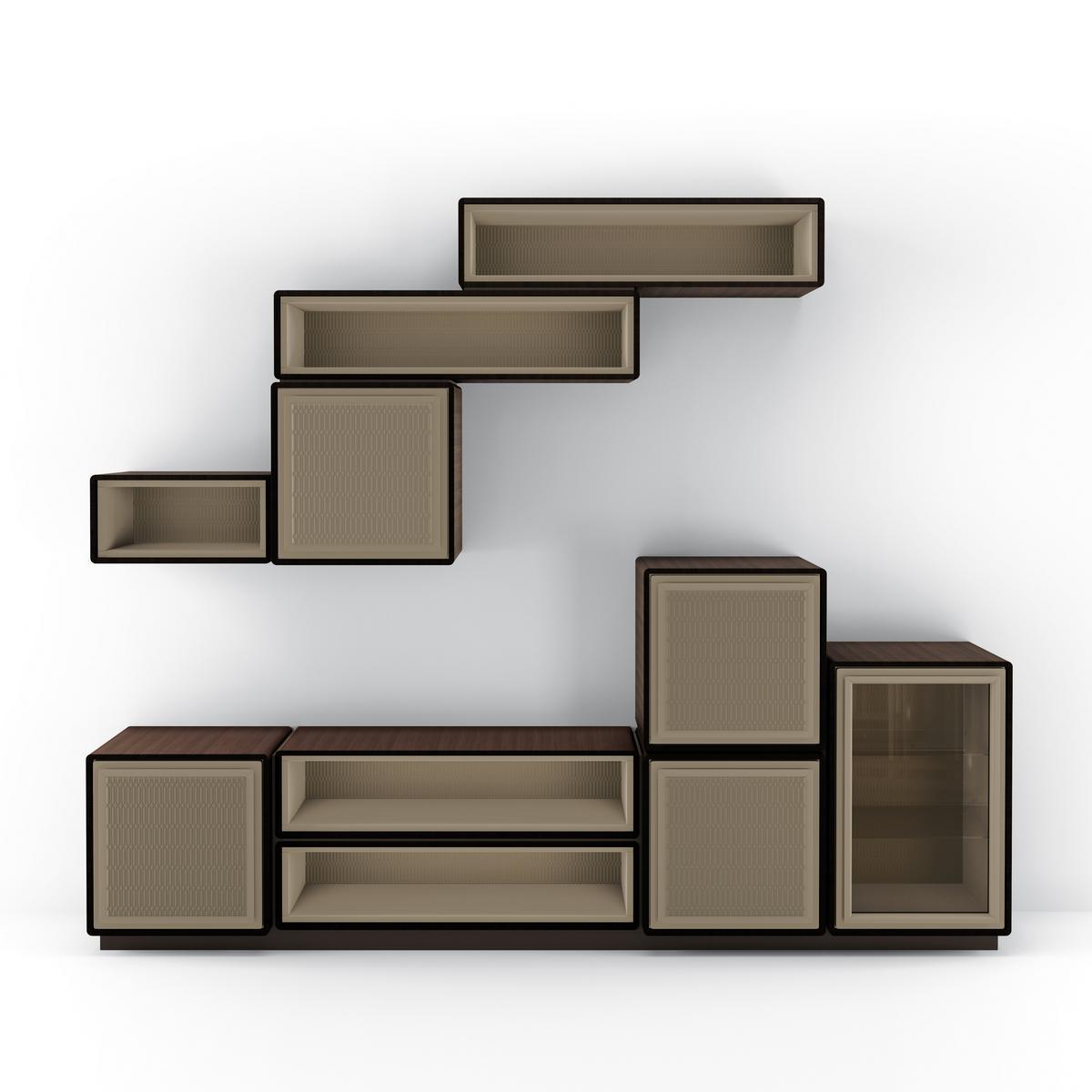 Modular walnut TV cabinet with doors | Dedalo by Bruno Zampa