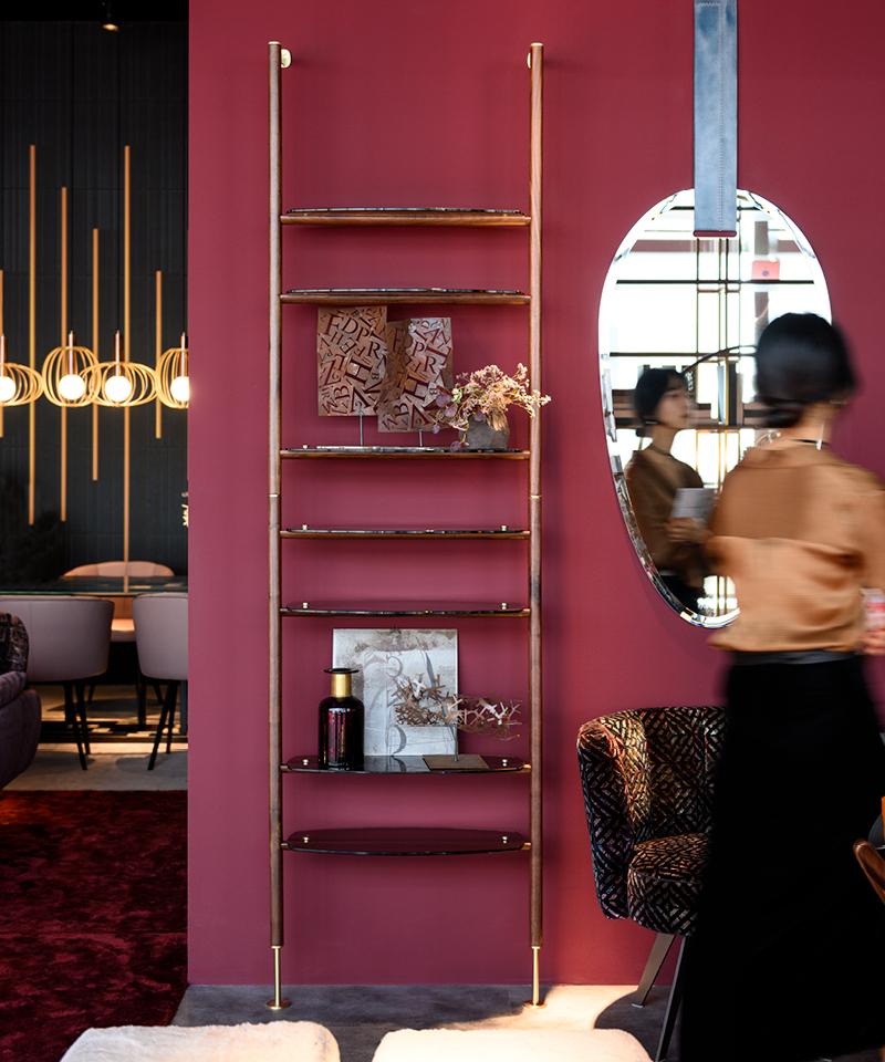 Wall-mounted wood and glass bookcase | Nima by Borzalino