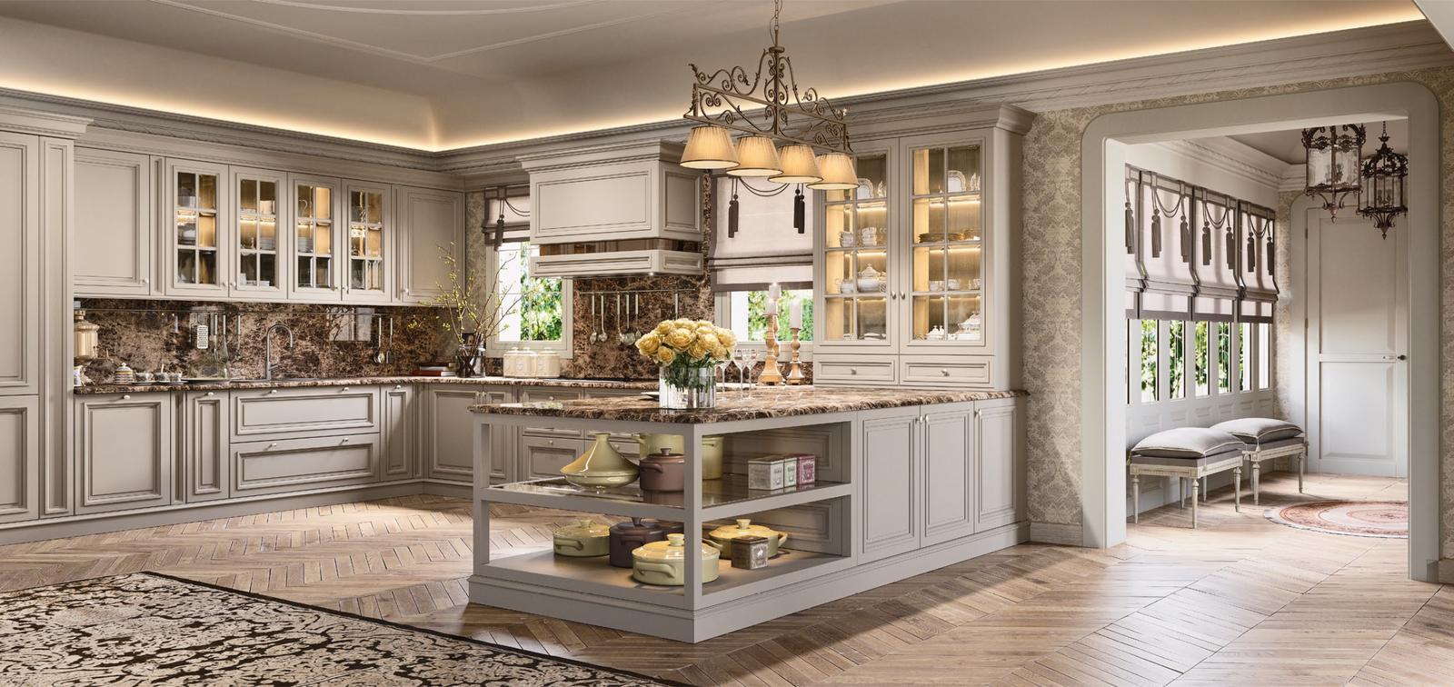 Wood kitchen with handles FM bottega d'Arte London