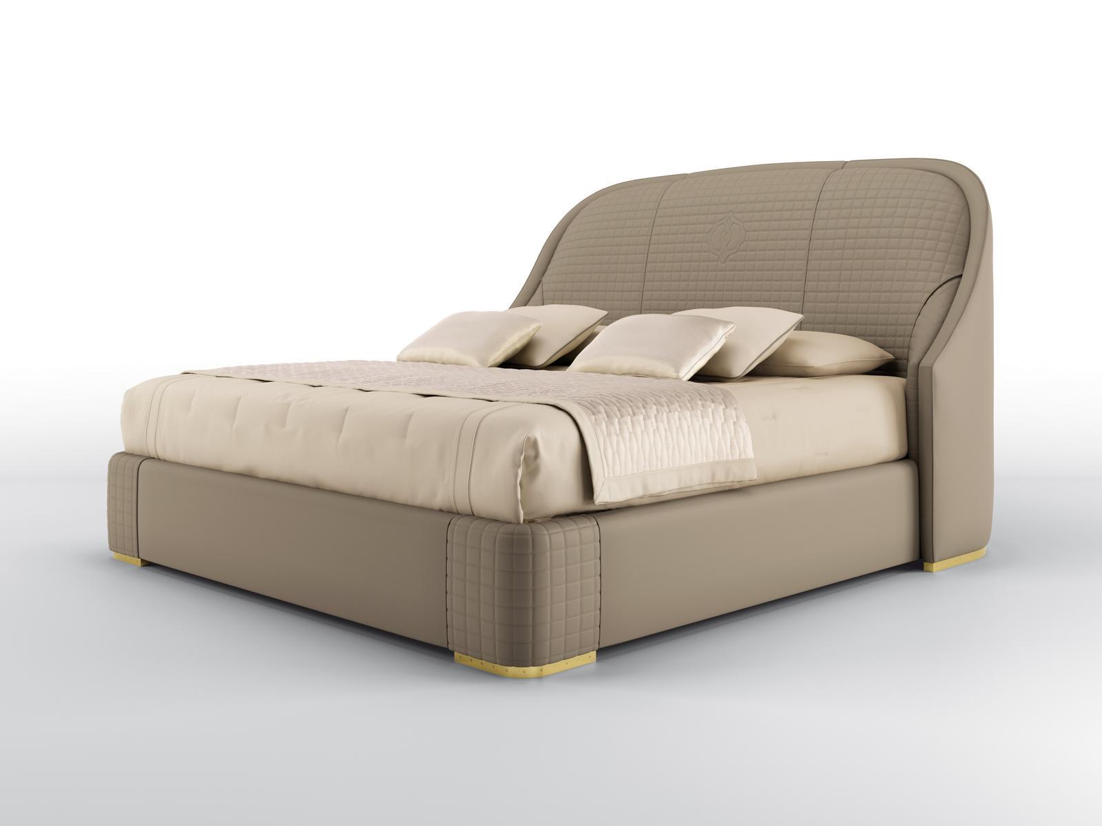 Upholstered leather bed | Apollo by Bruno Zampa