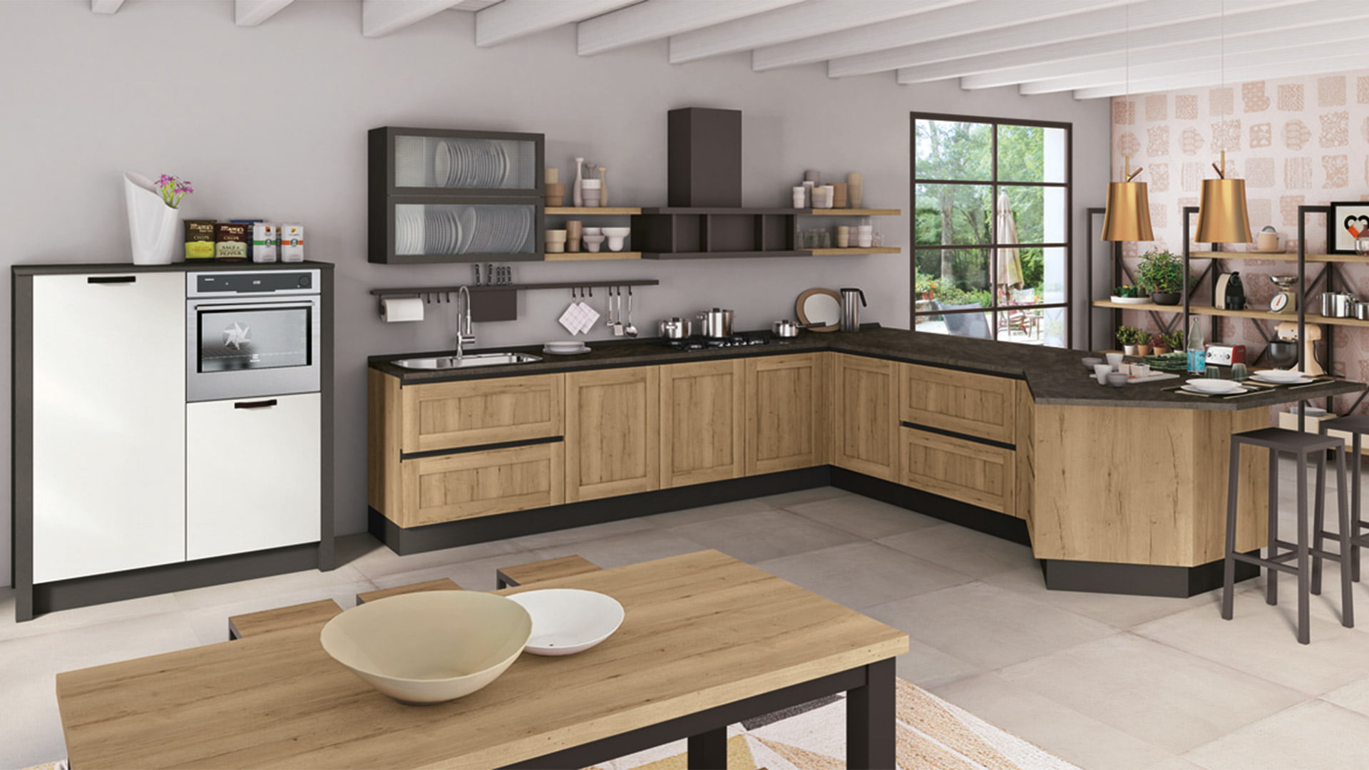 Lacquered kitchen with handles Creo kitchens Kyra Frame
