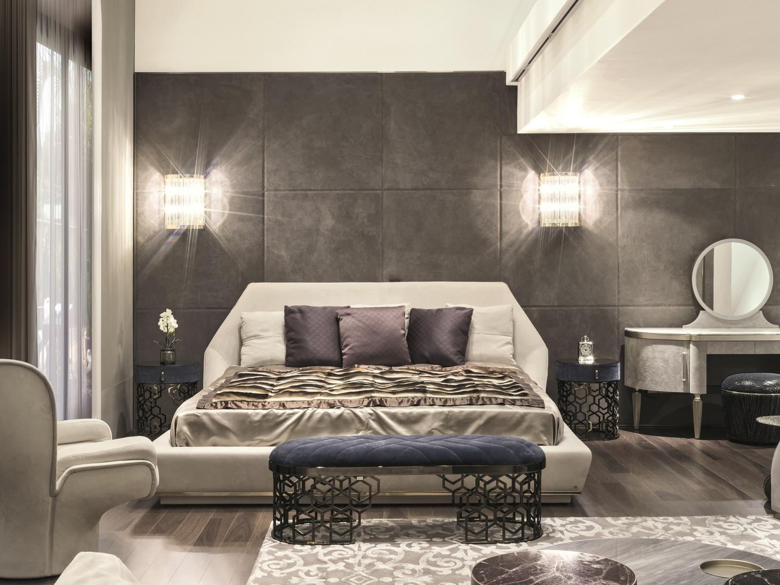 Velvet bed with high headboard | Yume by Longhi