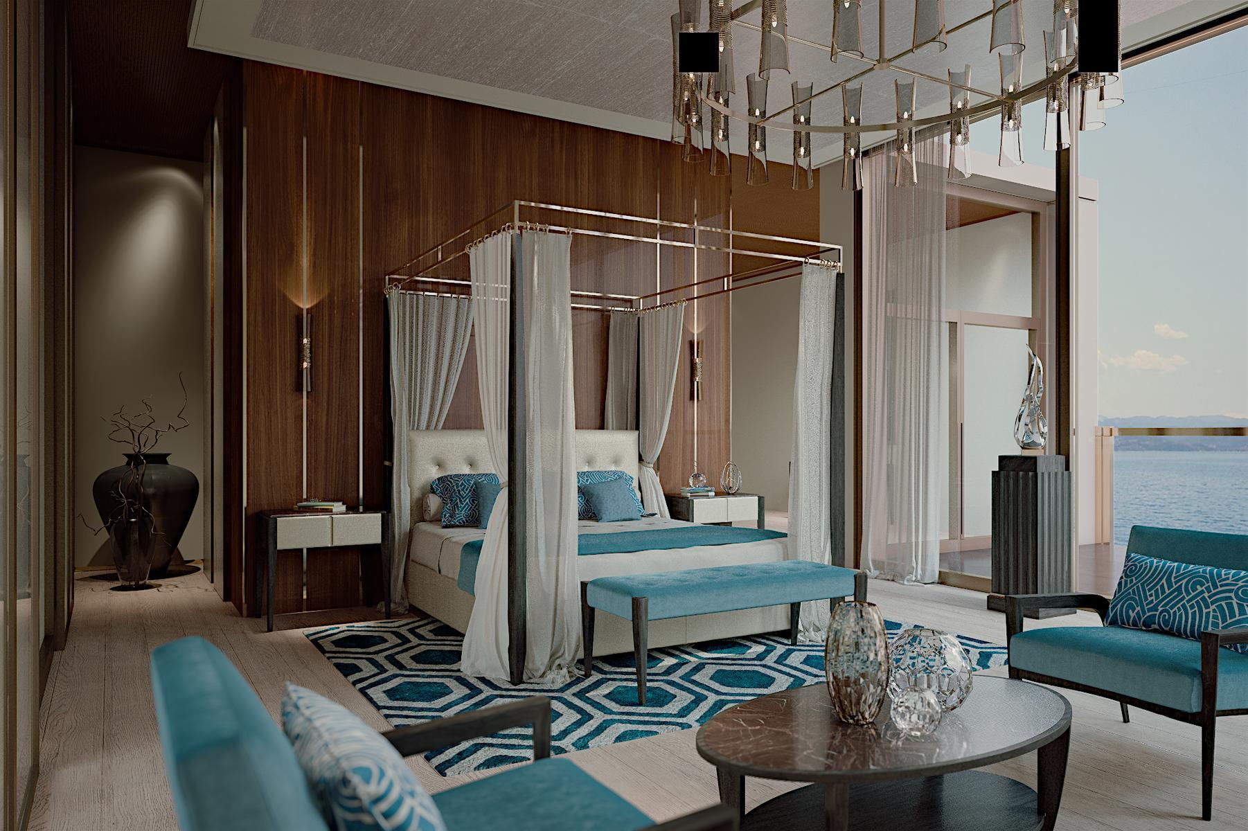 Upholstered nabuk canopy bed with tufted headboard | Levante by Ezio Bellotti