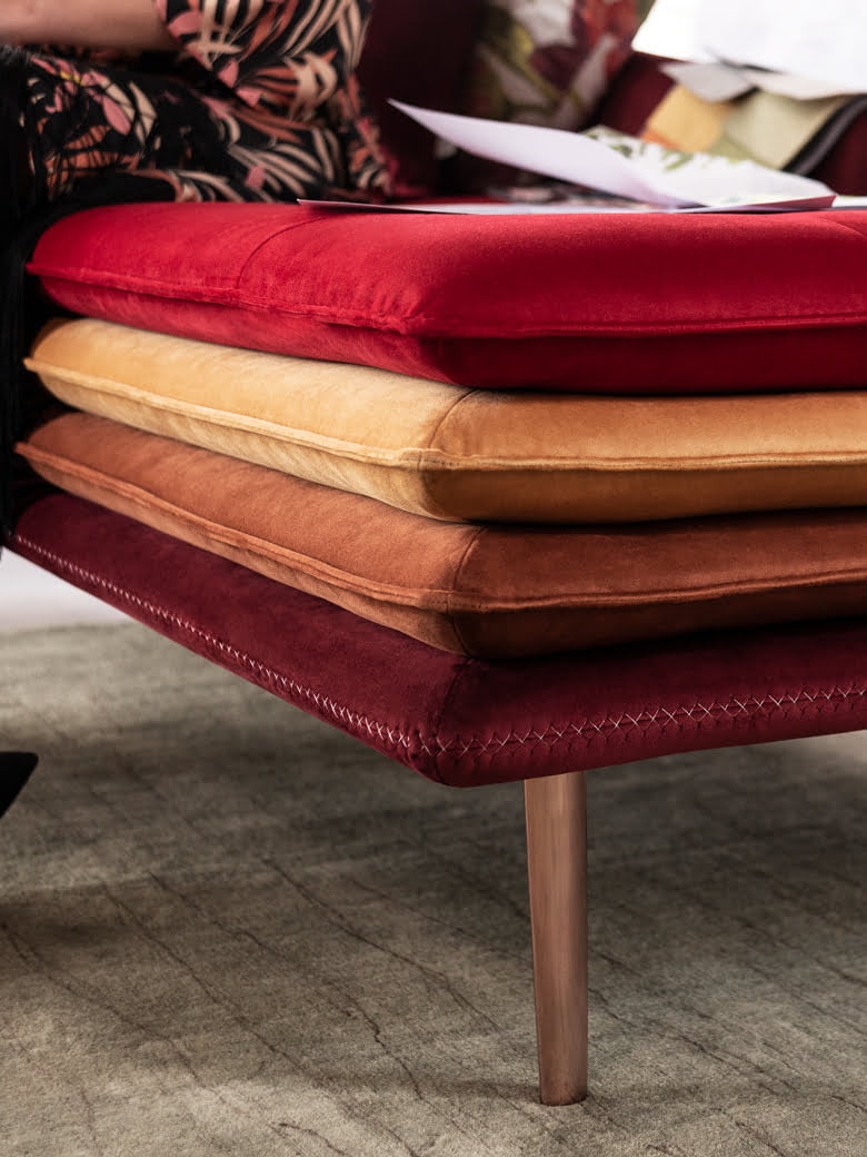 Elegant Day Bed from Mater Familias collection, symbolizing women's heritage and Matera's culture; features comfortable padding and embracing frame for a unique comfort experience. | Mater Familias by Calia Italia