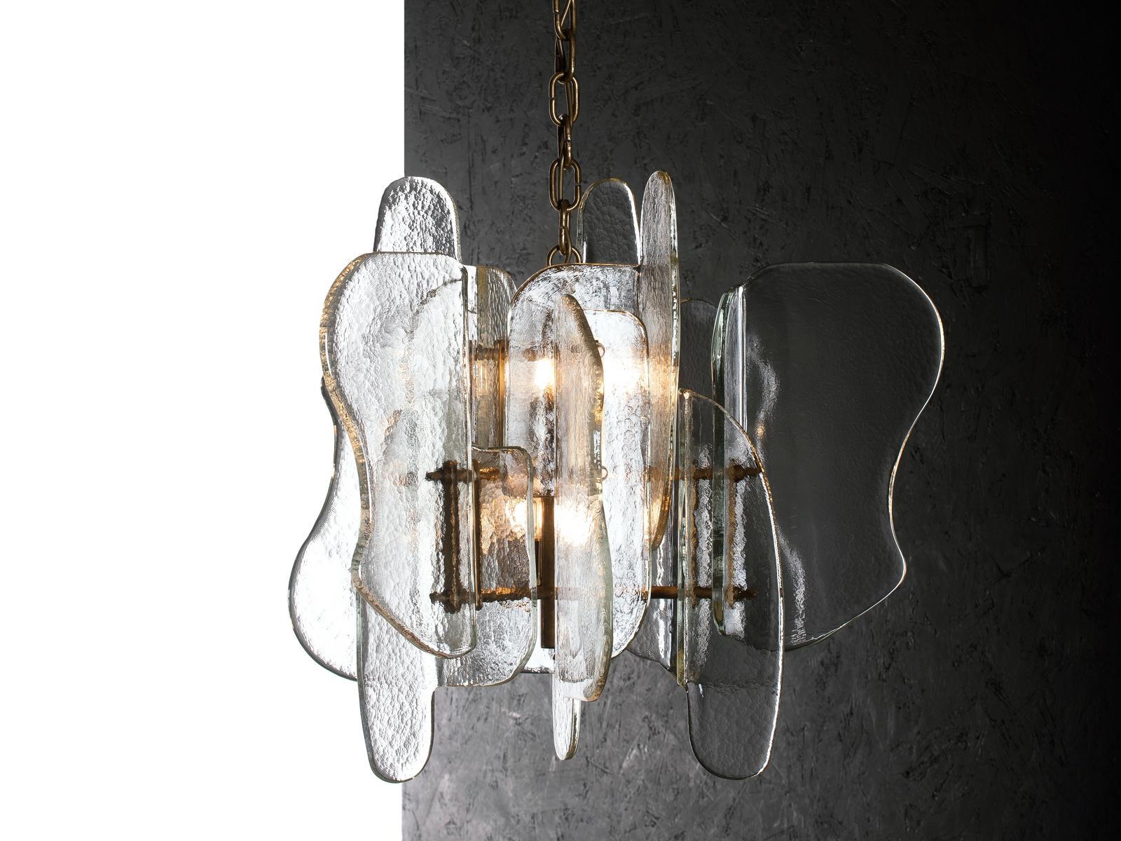 Vintage brass finish chandelier with glasses | Iceberg 1070/6 by Possoni Illuminazione
