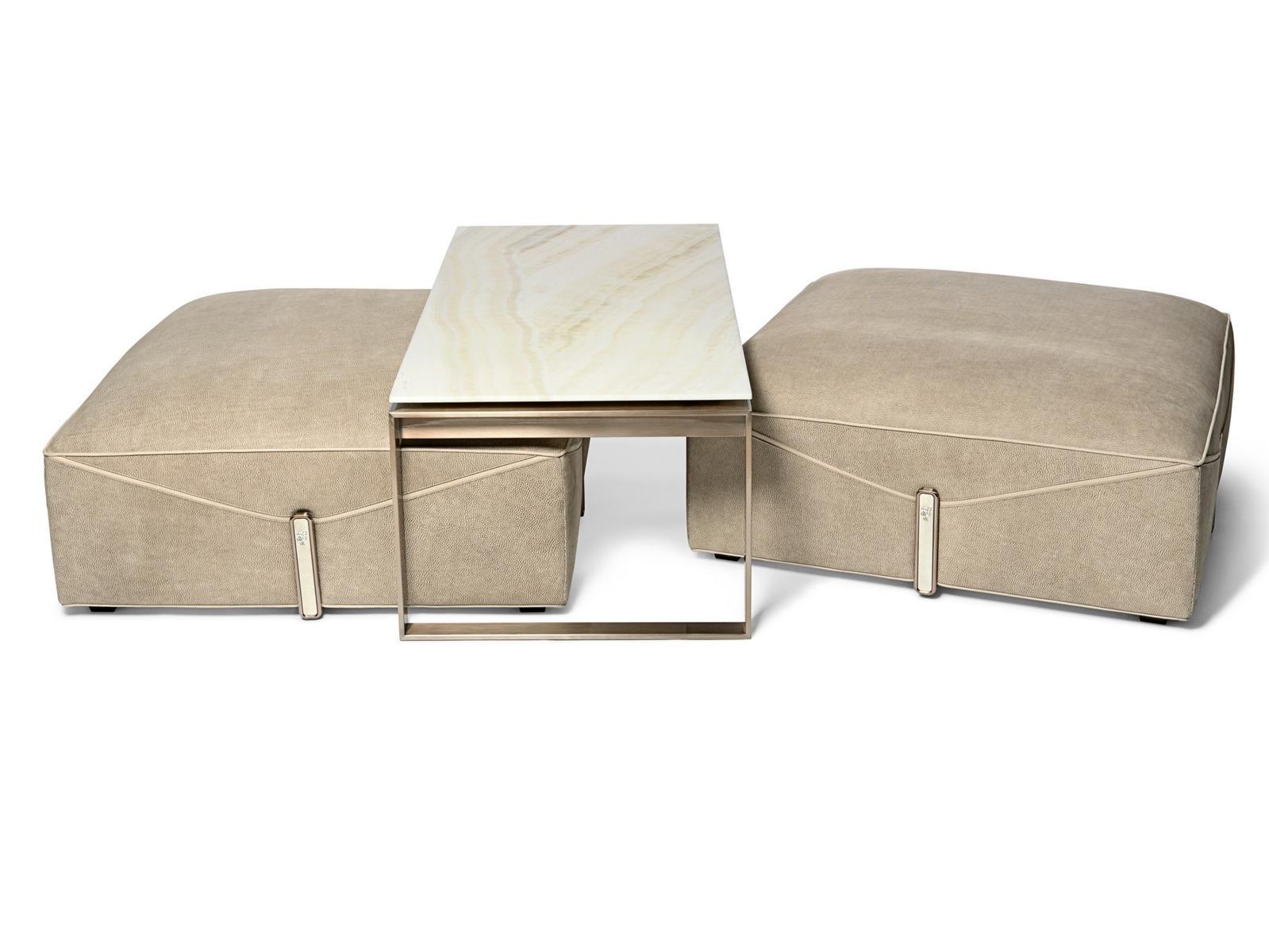 Upholstered square leather pouf | Bastian by Visionnair