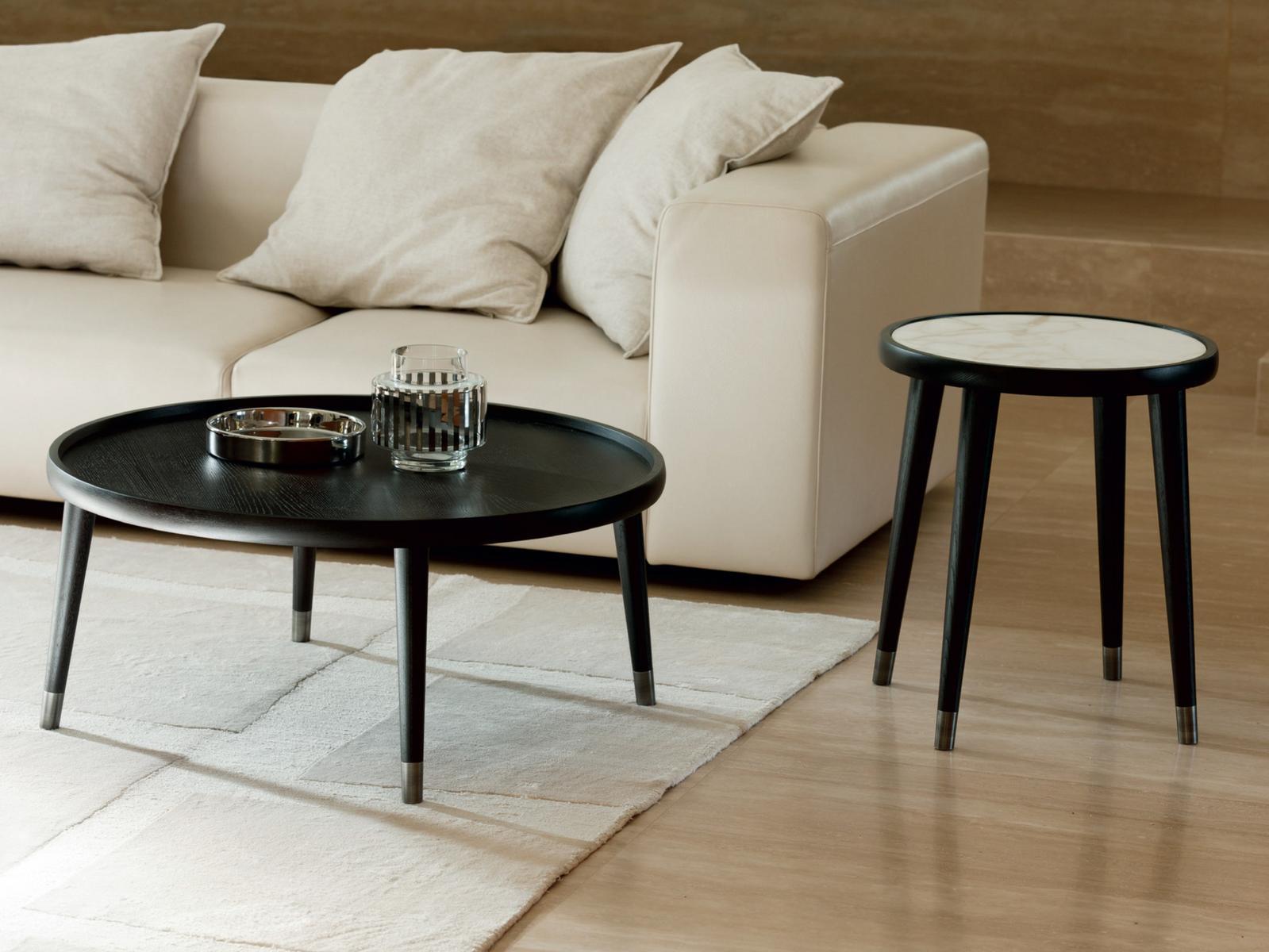 Round solid wood coffee table and marble top | Bignè by Porada