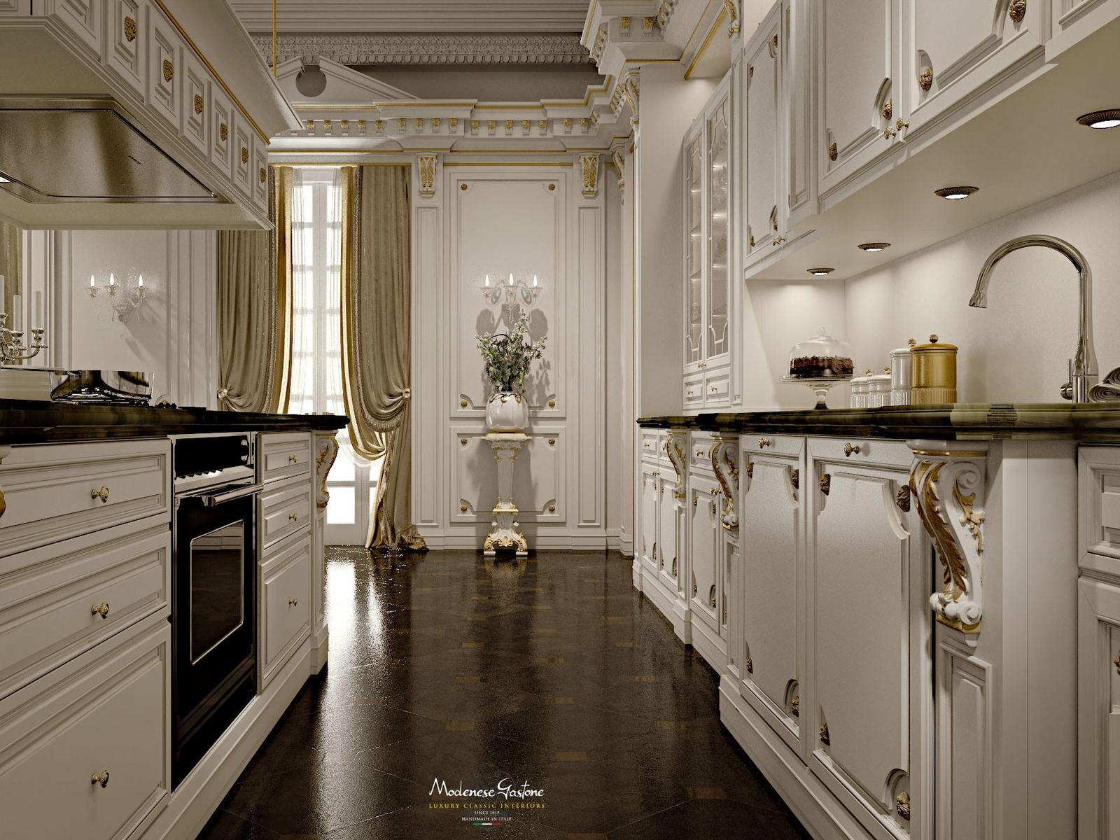 Custom solid wood kitchen with island Modenese Gastone Romantica - Ivory And Gold