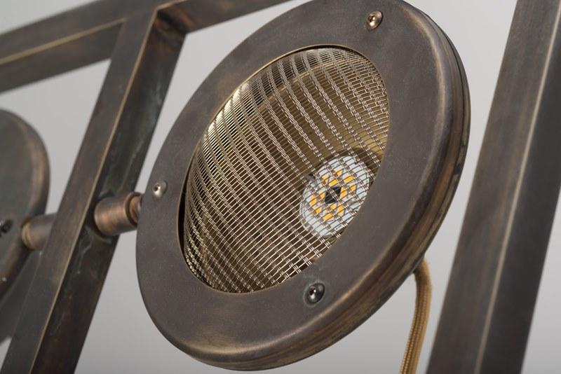 Acid etched brass and oak floor lamp with tripod | Totò by Mantellassi 1926