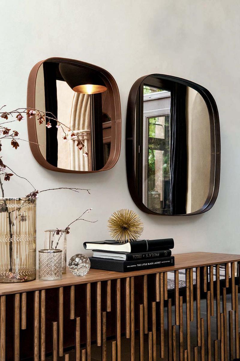 Framed tanned leather mirror | Vega by Tonin Casa