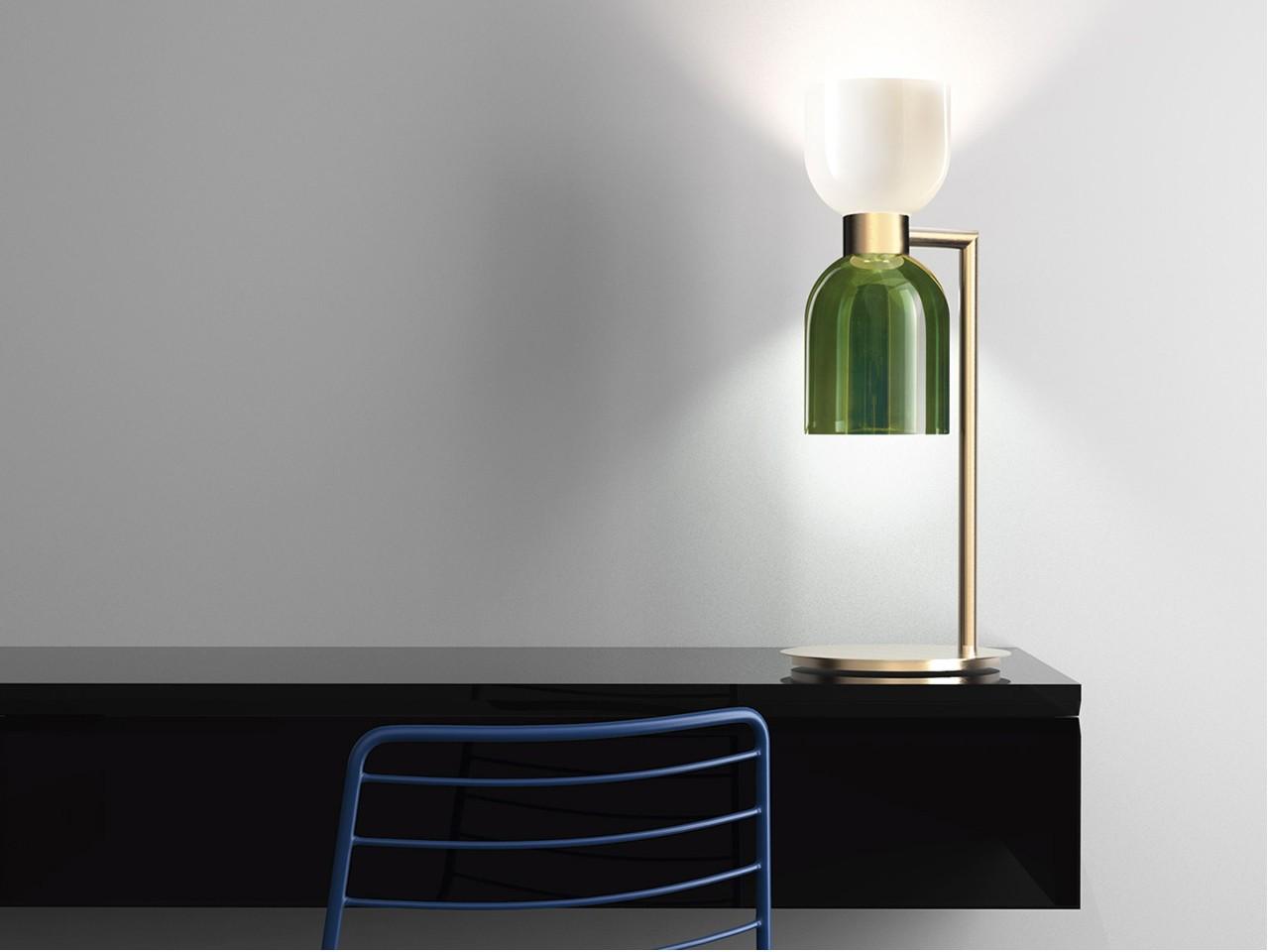 LED glass and bushed brass table lamp with dimmer | Caterina 4026/lg by Italamp