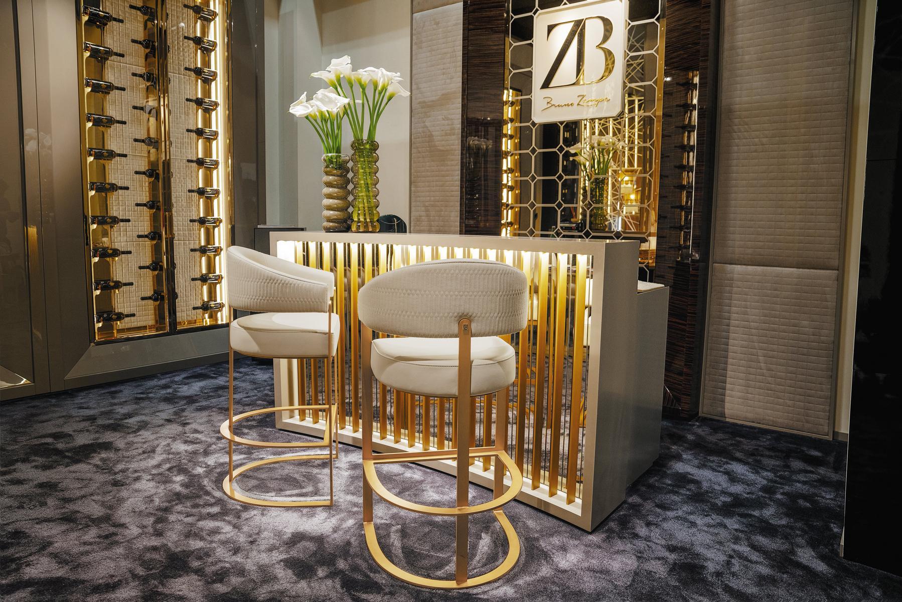 High upholstered leather barstool | Ariston by Bruno Zampa