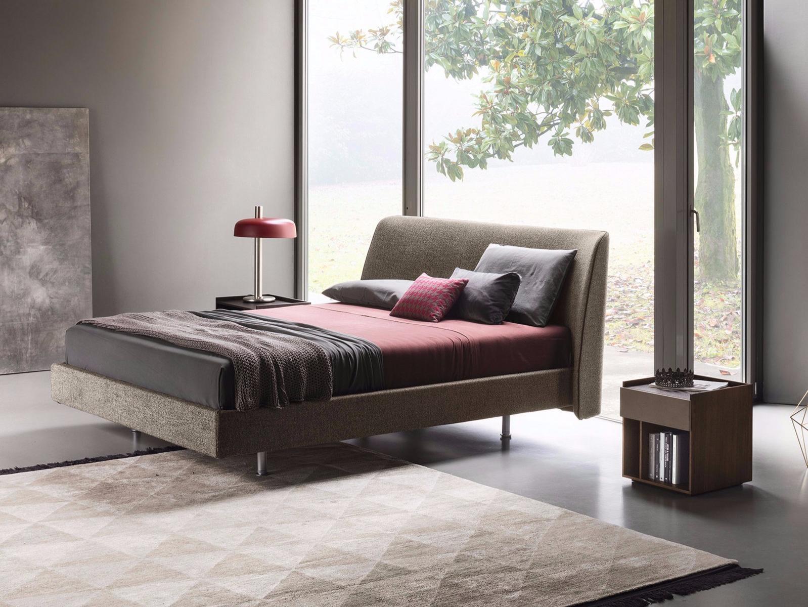 Fabric double bed with upholstered headboard | Edel by Lema