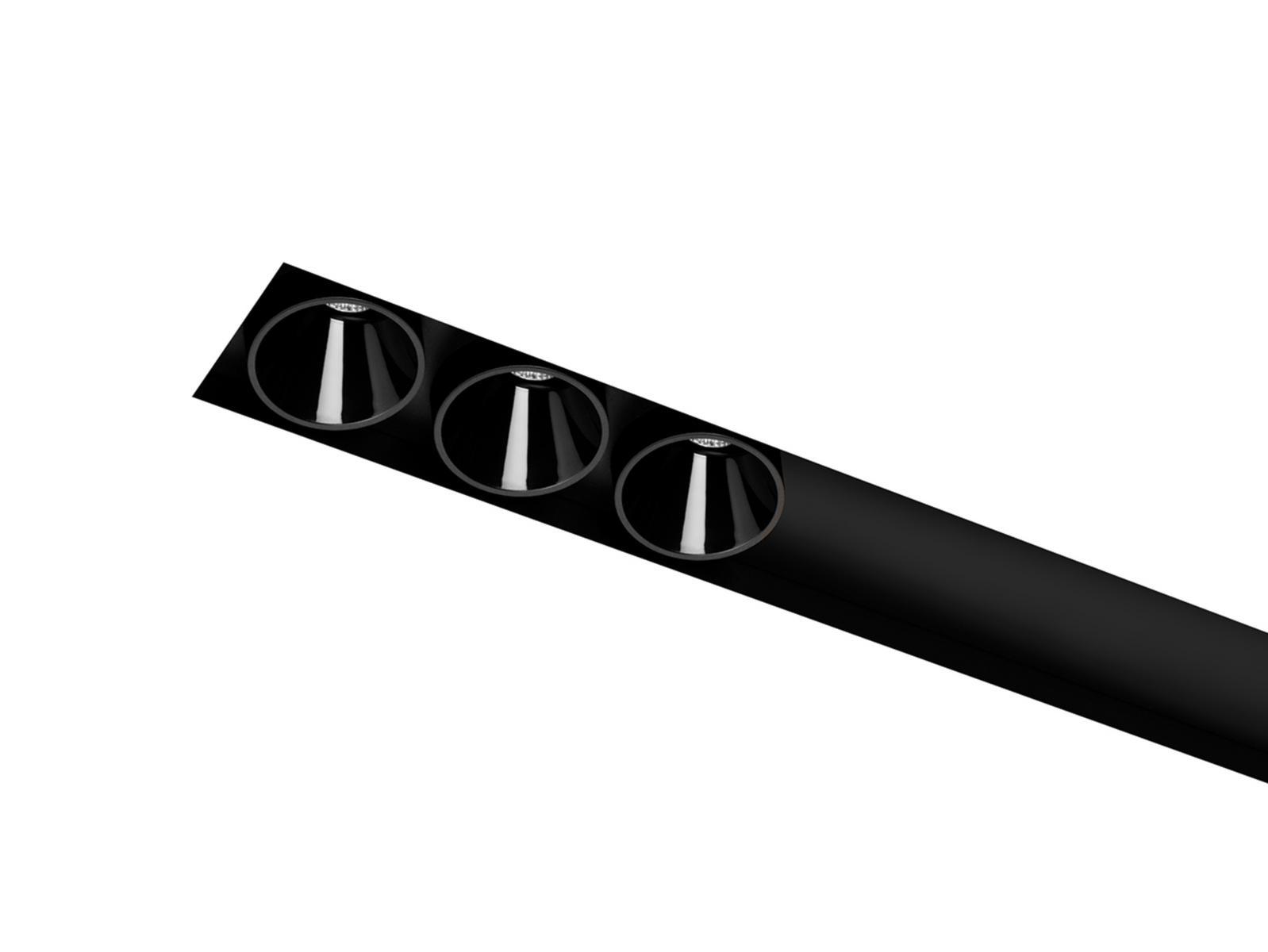 Ceiling mounted aluminium linear lighting profile for downlights | Black Foster Asymmetric Custom by Arkoslight