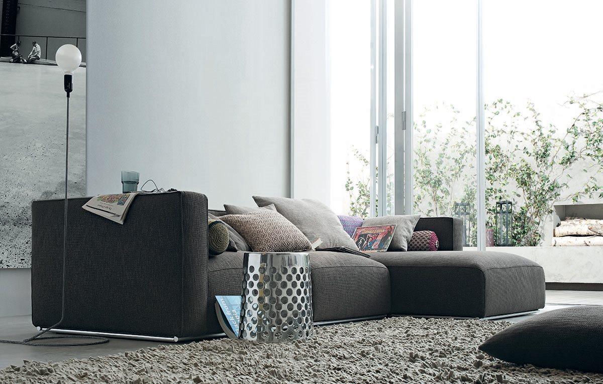 Sectional fabric sofa with removable cover with chaise longue | Shangai by Poliform