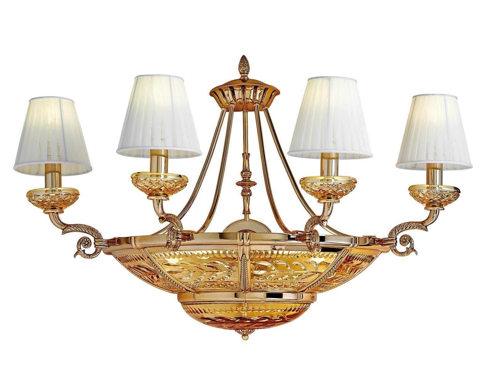 Satin gold plated wall light with amber crystal and shades | Michelangelo 3999/a4+4 by Possoni Illuminazione