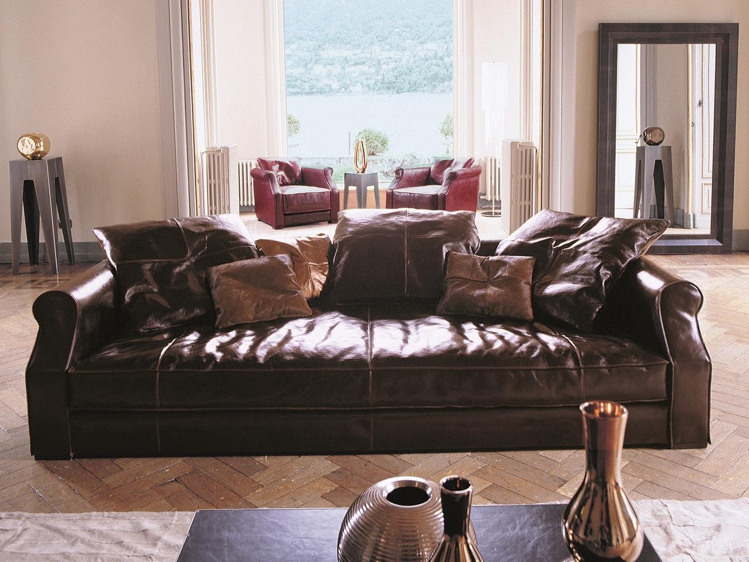 Sectional tanned leather sofa | Rubens Free Back Cushions by Longhi
