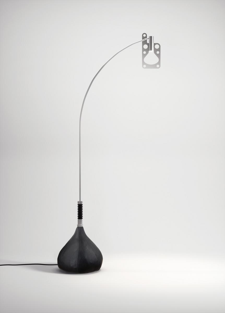 Aluminium floor lamp with false leather base | Bul-bo by Axolight