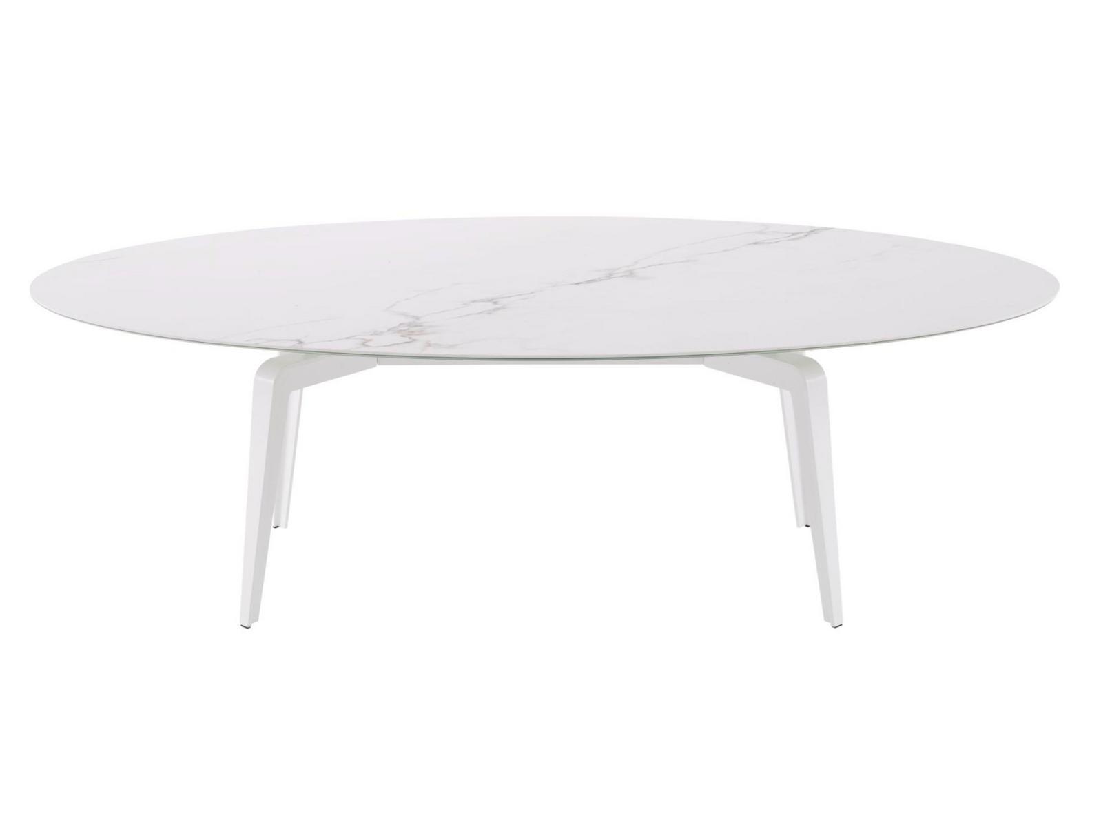 Oval dining table with porcelain stoneware top marble effect | Odessa by Ligne Roset