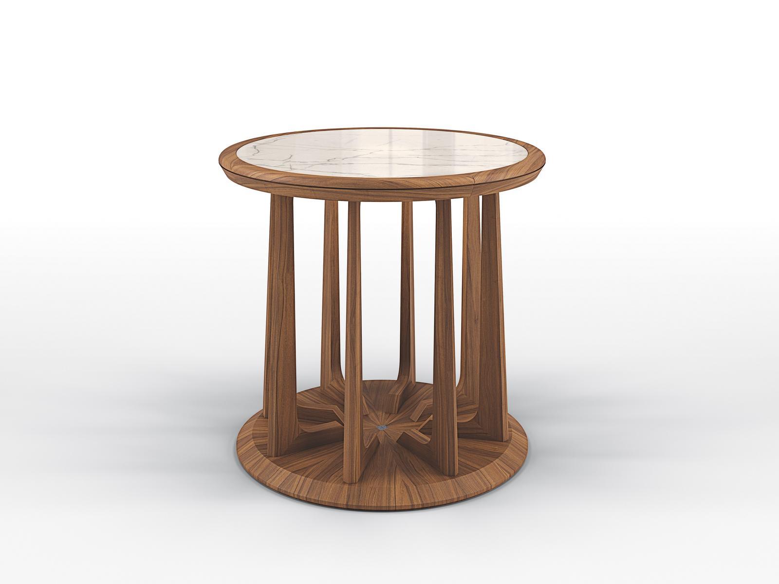 Round walnut high side table | New Line by Bruno Zampa