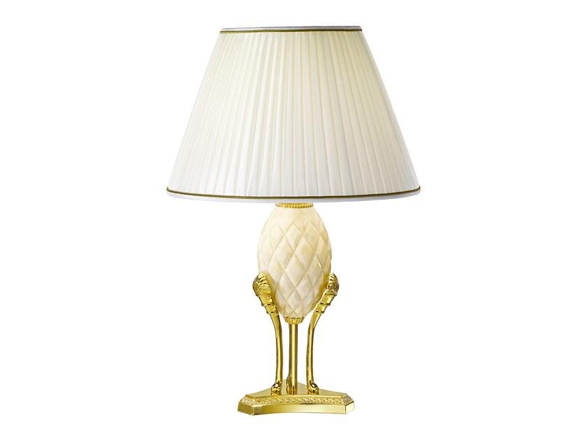 Gold plated table lamp with alabaster and pleated silk shade | Kelly 7005/l by Possoni Illuminazione