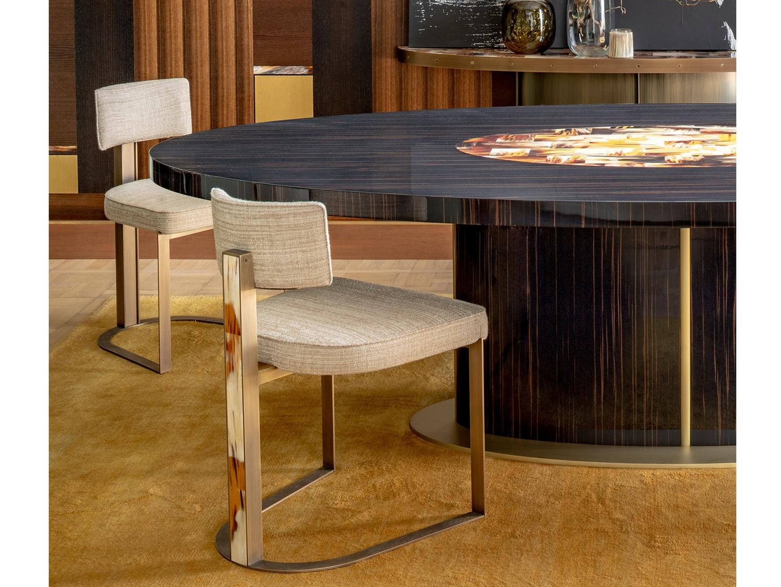 Upholstered fabric chair with burnished metal base | Sveva 6042b by Arcahorn