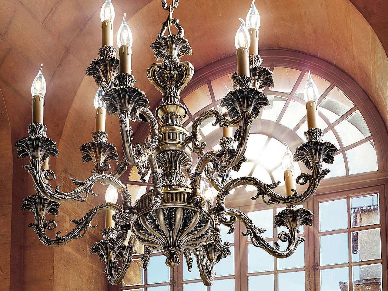 Antique Brass chandelier | Veronique 796/8+4 by Possoni Illuminazione
