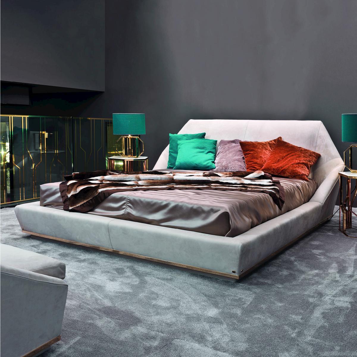 Velvet bed with high headboard | Yume by Longhi