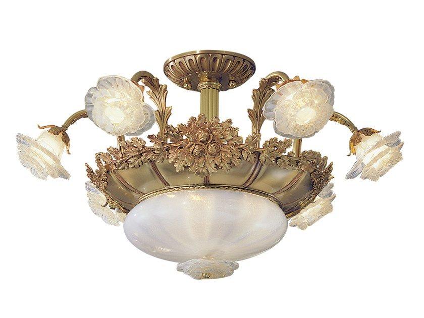 Antique Brass semi flush with glass | Rose 701/6+2sf by Possoni Illuminazione