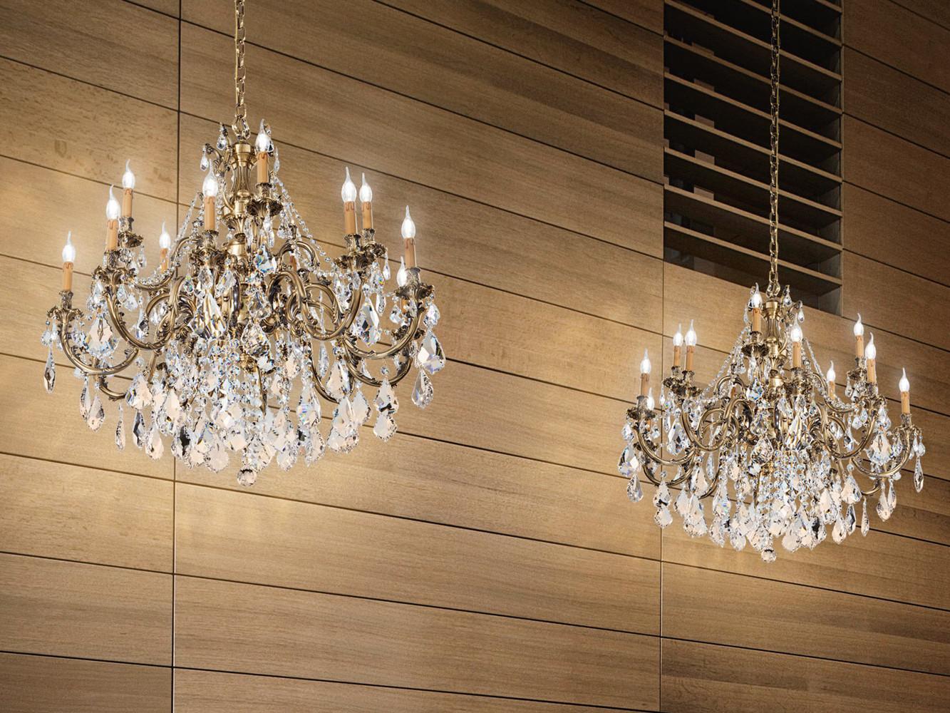 Polished antique brass chandelier with SchoelerCrystals | Ashford 090/10+5-asf/p by Possoni Illuminazione