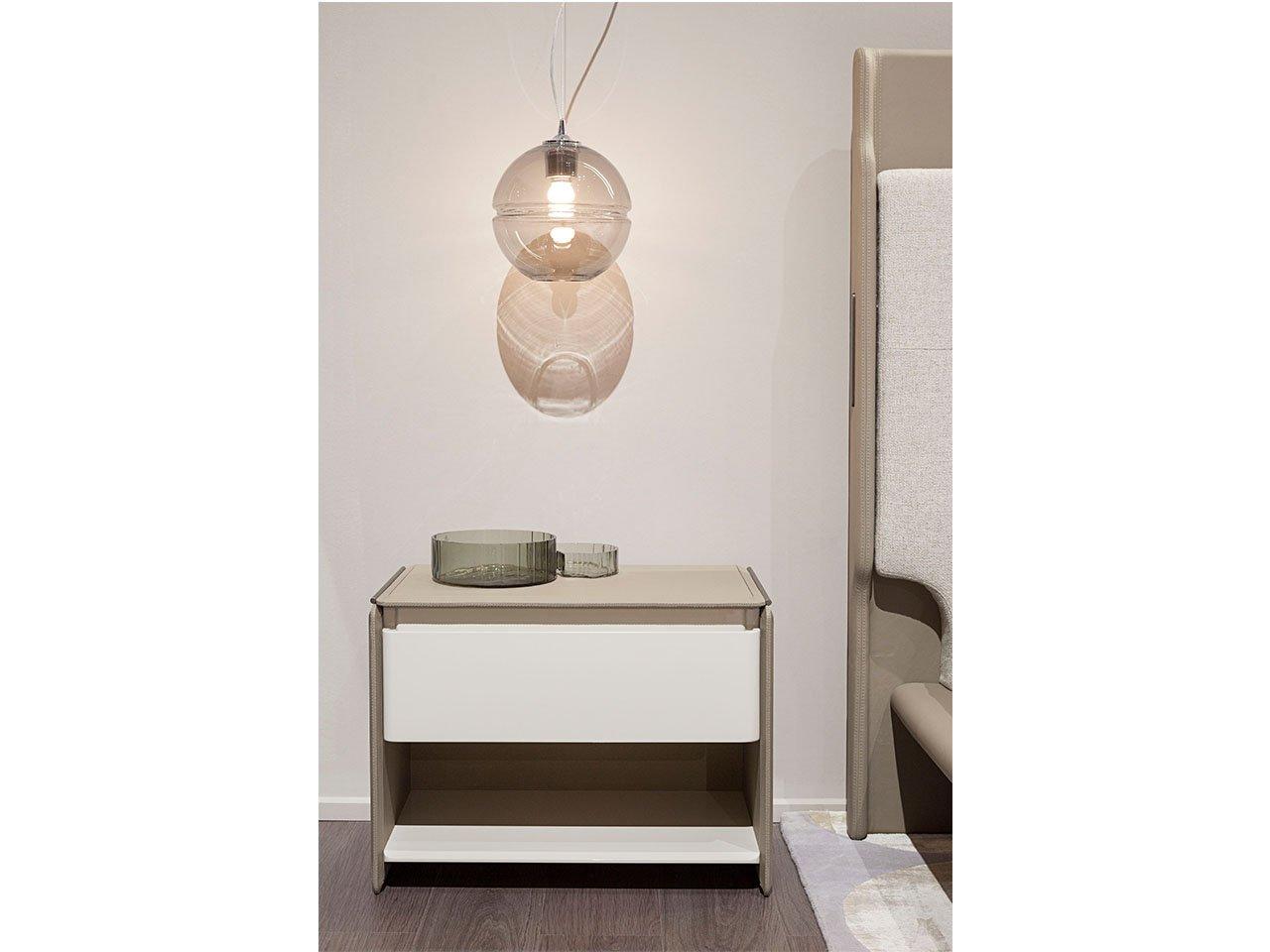 Rectangular leather bedside table with drawers | Zero by Turri