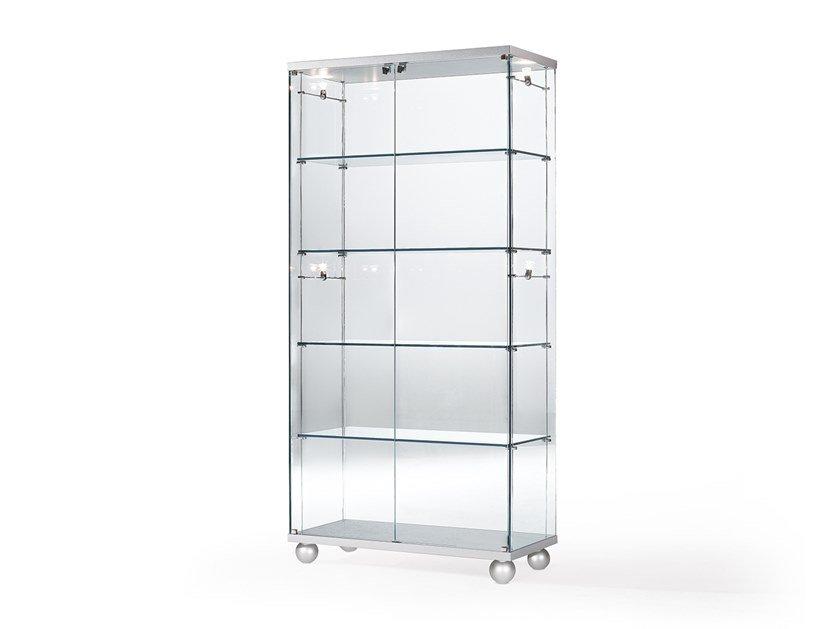 Open divider glass bookcase with casters | Composita by Reflex