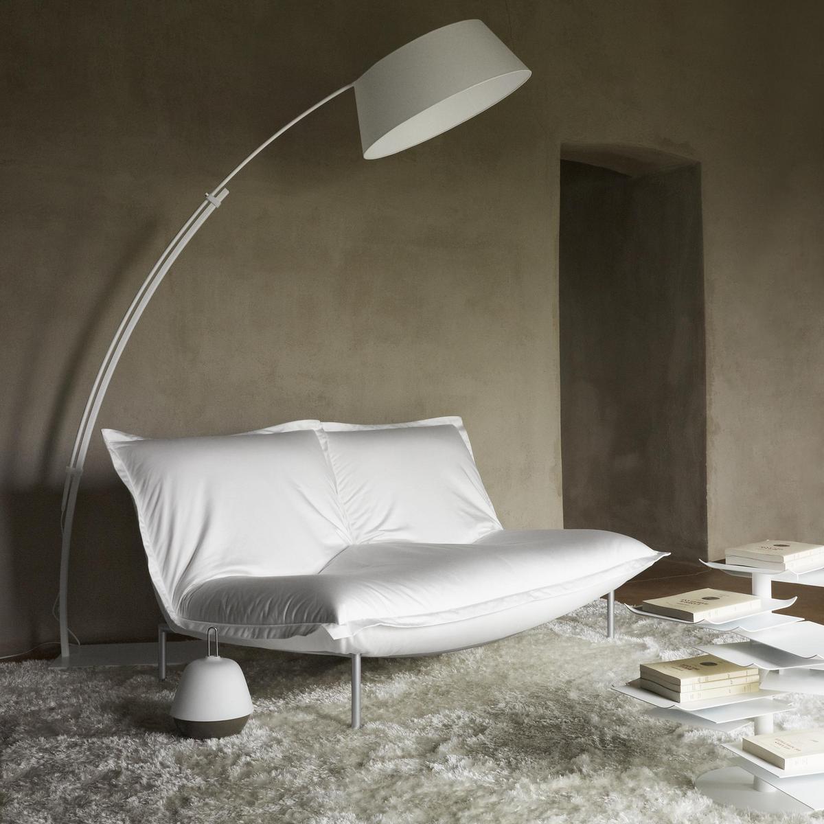 Arc lamp with steel base and cotton shade | Ouverture by Ligne Roset