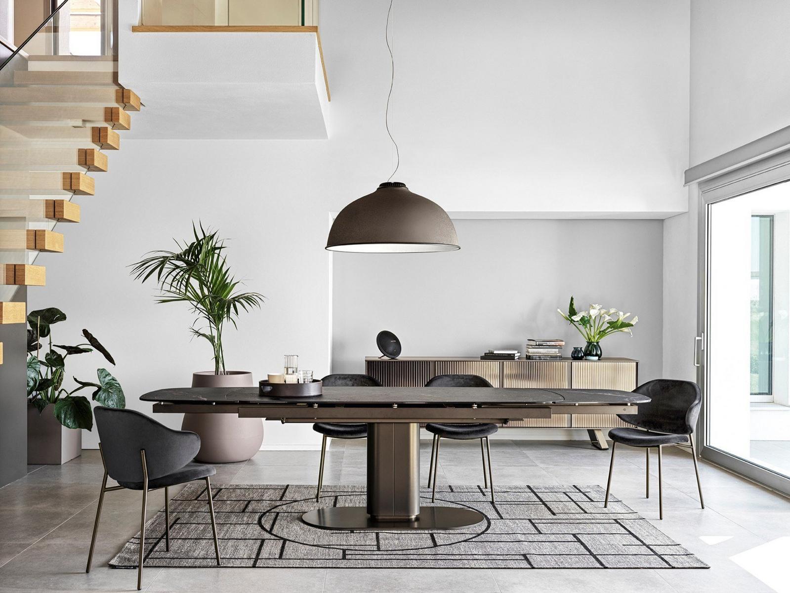 Extending oval table with marble effect top | Cameo by Calligaris
