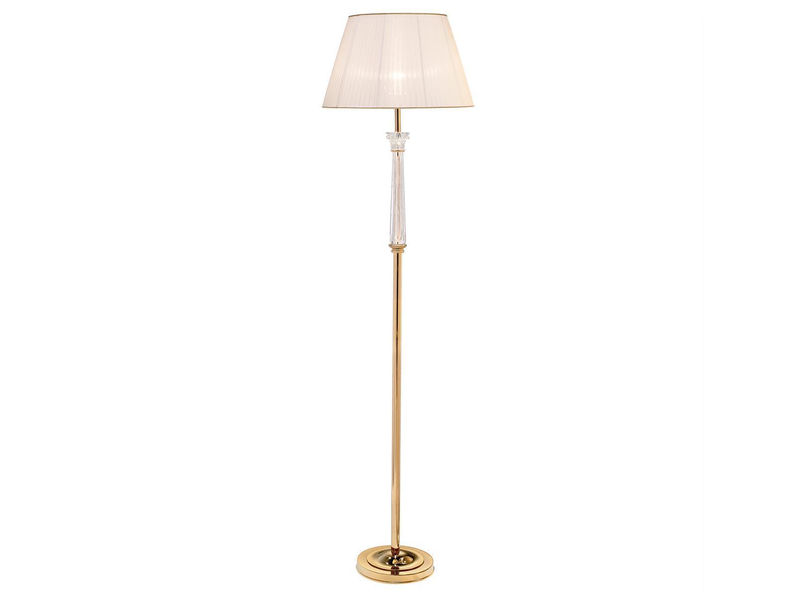 Gold plated floor lamp with crystal and shade | Vicky 37089/p by Possoni Illuminazione