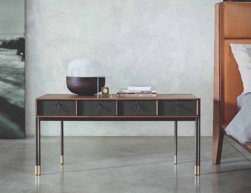 Rectangular walnut bedside table with drawers | Bayus 2 by Porada