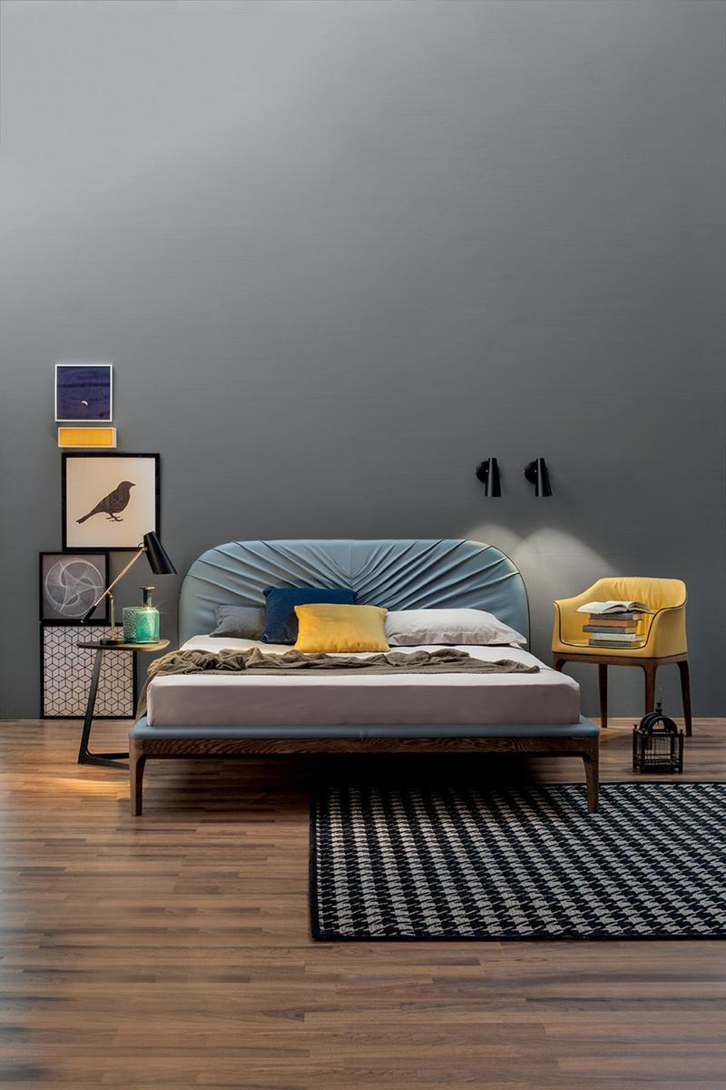 Leather double bed with upholstered headboard | Michelangelo by Tonin Casa