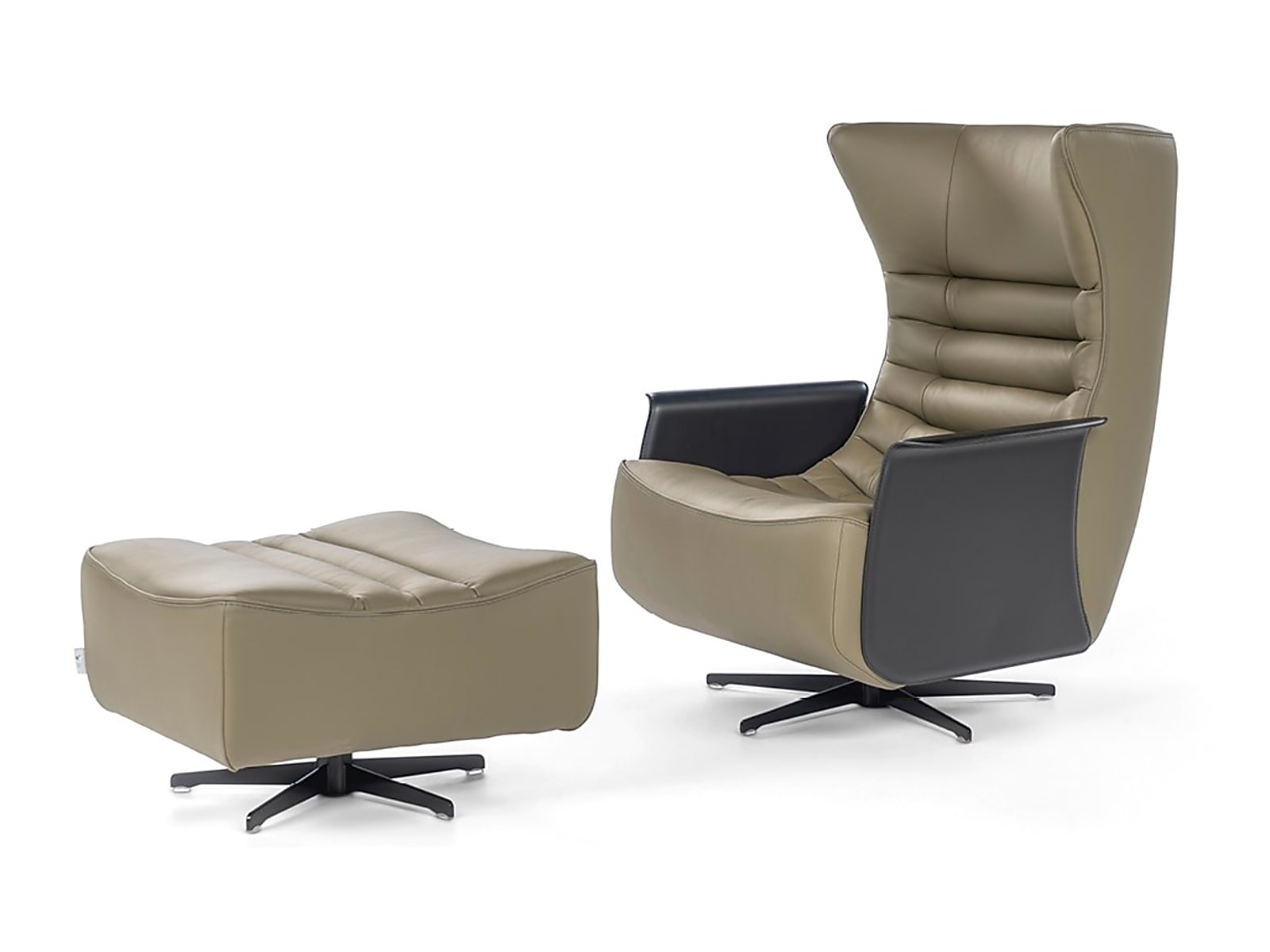 The 'Gerrit' armchair is a comfortable, modern classic with quilting detail that extends to a matching footstool. Optional swivel base and customizable finishes cater to personal or office use. | Gerrit by Calia Italia